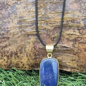 Lapis Lazuli Brass Pendant in Black Casual Cord