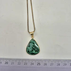 Amazing Malachite Brass Necklace with Brass Chain, Green Crystal Unisex Necklace