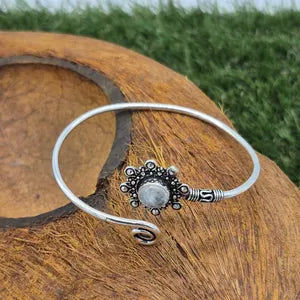 Moonstone Cuff Bracelet – Silver Plated Adjustable Ethnic Jewelry
