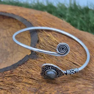 Labradorite Cuff Bracelet – Silver Plated Adjustable Ethnic Jewelry