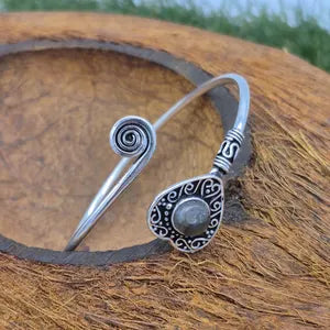 Labradorite Cuff Bracelet – Silver Plated Adjustable Ethnic Jewelry