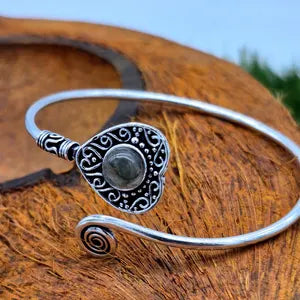 Labradorite Cuff Bracelet – Silver Plated Adjustable Ethnic Jewelry