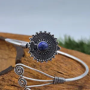 Lapis Lazuli Cuff Bracelet – Adjustable Silver Plated Boho Jewelry