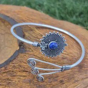 Lapis Lazuli Cuff Bracelet – Adjustable Silver Plated Boho Jewelry