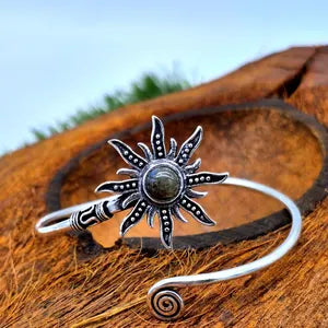 Labradorite Cuff Bracelet – Silver Plated Adjustable Boho Cuff