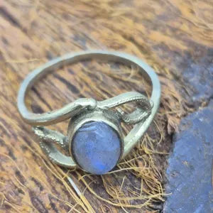 Rainbow Moonstone Brass Adjustable Ring for Women