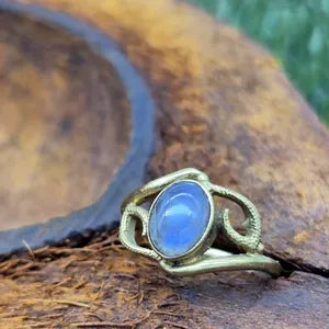 Rainbow Moonstone Brass Adjustable Ring for Women
