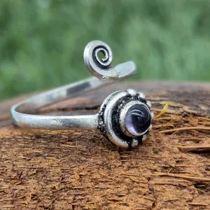 Amethyst Silver Plated Adjustable Ring for Women
