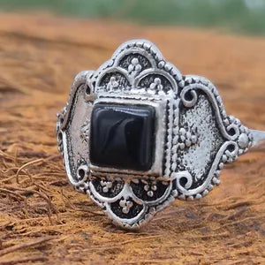 Black Tourmaline Silver Plated Adjustable Ring for Women