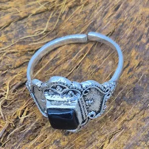 Black Tourmaline Silver Plated Adjustable Ring for Women