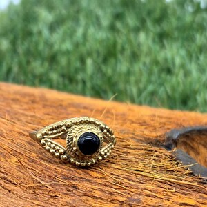 Black Tourmaline Adjustable Brass Ring for Women