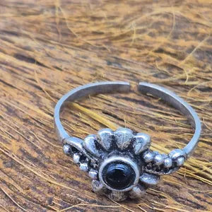 Black Obsidian Adjustable Brass Ring for Women