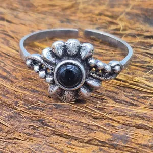 Black Obsidian Adjustable Brass Ring for Women