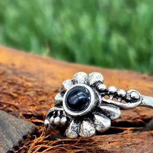 Black Obsidian Adjustable Brass Ring for Women