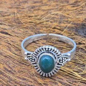 Green Aventurine Silver Plated Adjustable Ring for Women