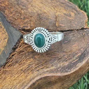 Green Aventurine Silver Plated Adjustable Ring for Women