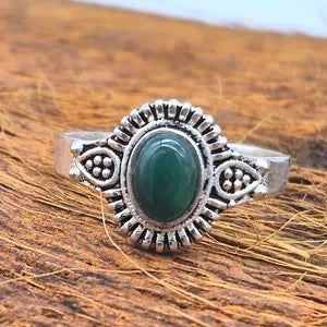Green Aventurine Silver Plated Adjustable Ring for Women