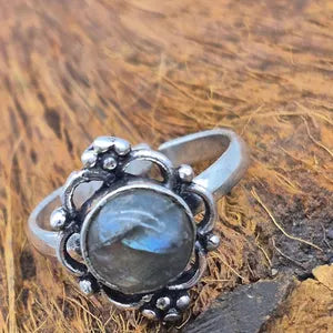Flashy Labradorite Silver Plated Adjustable Ring for Women