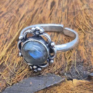 Flashy Labradorite Silver Plated Adjustable Ring for Women