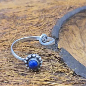 Lapis Lazuli Minimal Silver Plated Adjustable Ring for Women