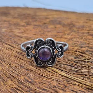 Amethyst Crystal Silver Plated Adjustable Ring for Women