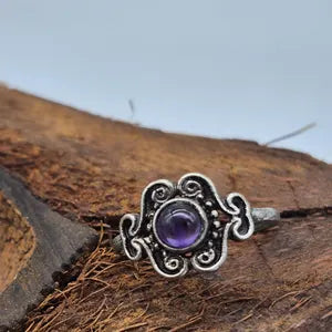 Amethyst Crystal Silver Plated Adjustable Ring for Women