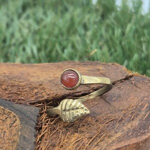 Carnelian Crystal Adjustable Brass Ring for Women