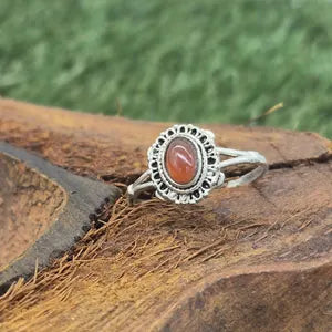 Carnelian Silver Plated Adjustable Ring for Women