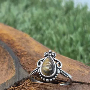 Tiger Eye Ethnic Silver Plated Adjustable Ring for Women