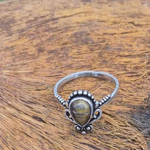 Tiger Eye Ethnic Silver Plated Adjustable Ring for Women