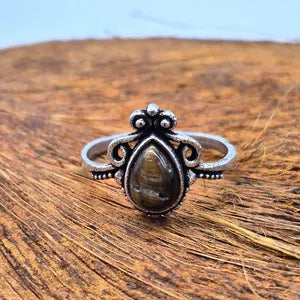 Tiger Eye Ethnic Silver Plated Adjustable Ring for Women