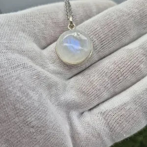 Moonstone Necklace – Silver Bezel Pendant on Stainless Steel Chain