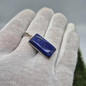 Lapis Lazuli Necklace – Silver Bezel Pendant on Stainless Steel Chain