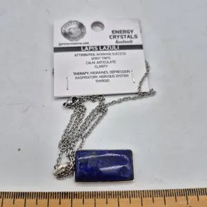 Lapis Lazuli Necklace – Silver Bezel Pendant on Stainless Steel Chain