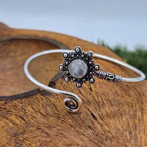 Moonstone Cuff Bracelet – Silver Plated Adjustable Ethnic Jewelry
