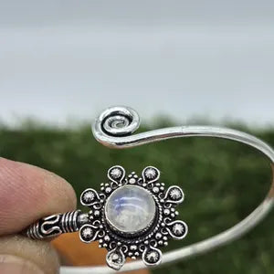 Moonstone Cuff Bracelet – Silver Plated Adjustable Ethnic Jewelry
