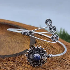 Lapis Lazuli Cuff Bracelet – Adjustable Silver Plated Boho Jewelry