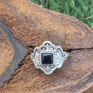 Black Tourmaline Silver Plated Adjustable Ring for Women