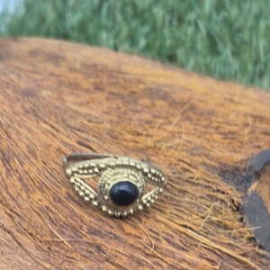 Black Tourmaline Adjustable Brass Ring for Women