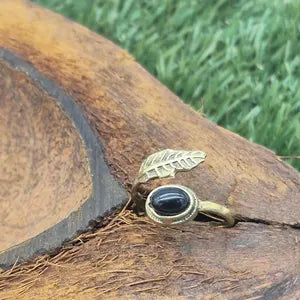 Black Tourmaline Adjustable Brass Ring for Women