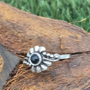 Black Obsidian Adjustable Brass Ring for Women