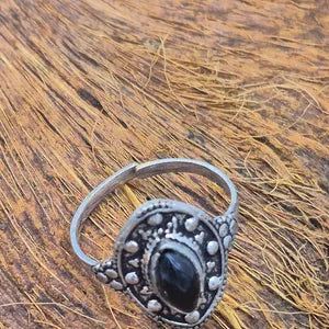 Black Obsidian Silver Plated Adjustable Ring for Women