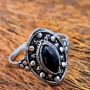 Black Obsidian Silver Plated Adjustable Ring for Women