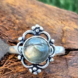 Flashy Labradorite Silver Plated Adjustable Ring for Women