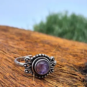 Amethyst Silver Plated Adjustable Ring for Women