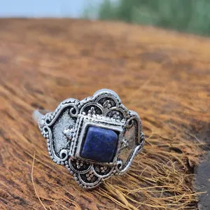 Lapis Lapis Crystal Silver Plated Adjustable Ring for Women