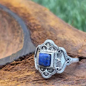 Lapis Lapis Crystal Silver Plated Adjustable Ring for Women