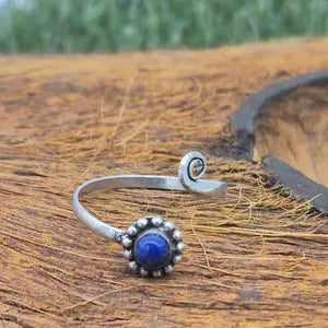 Lapis Lazuli Minimal Silver Plated Adjustable Ring for Women