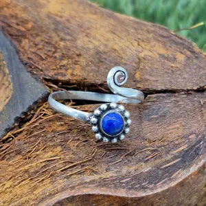 Lapis Lazuli Minimal Silver Plated Adjustable Ring for Women