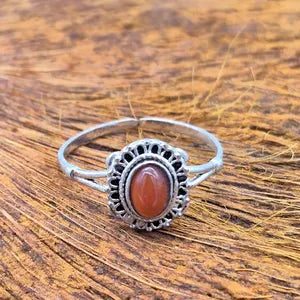 Carnelian Silver Plated Adjustable Ring for Women